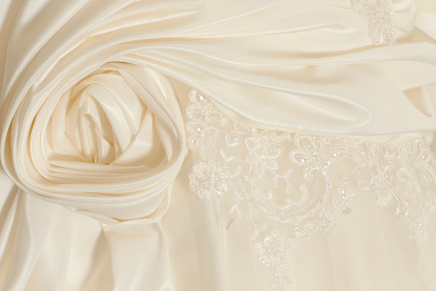 piece wedding dress of cream silk fabric